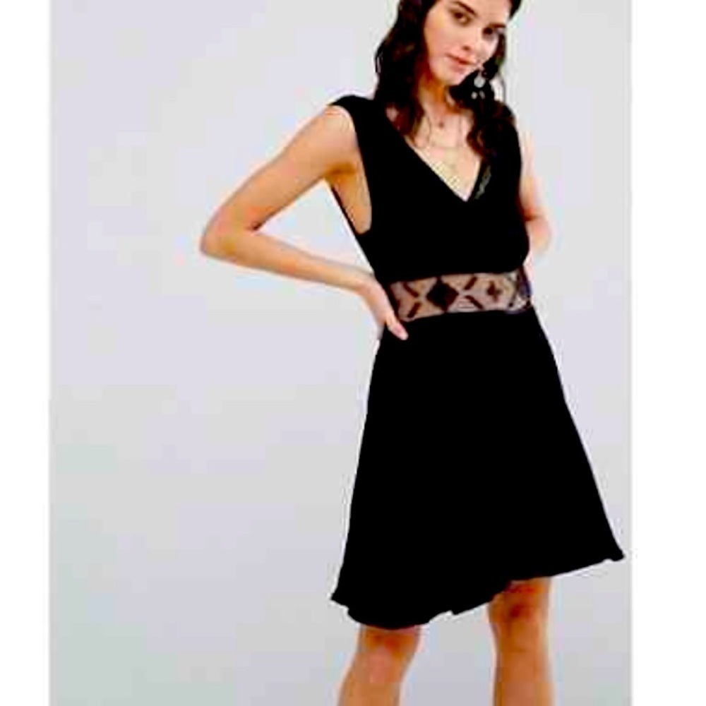 - NWT Free People Black Summer Feeling Dress Lace Cutouts Embroidered Mini